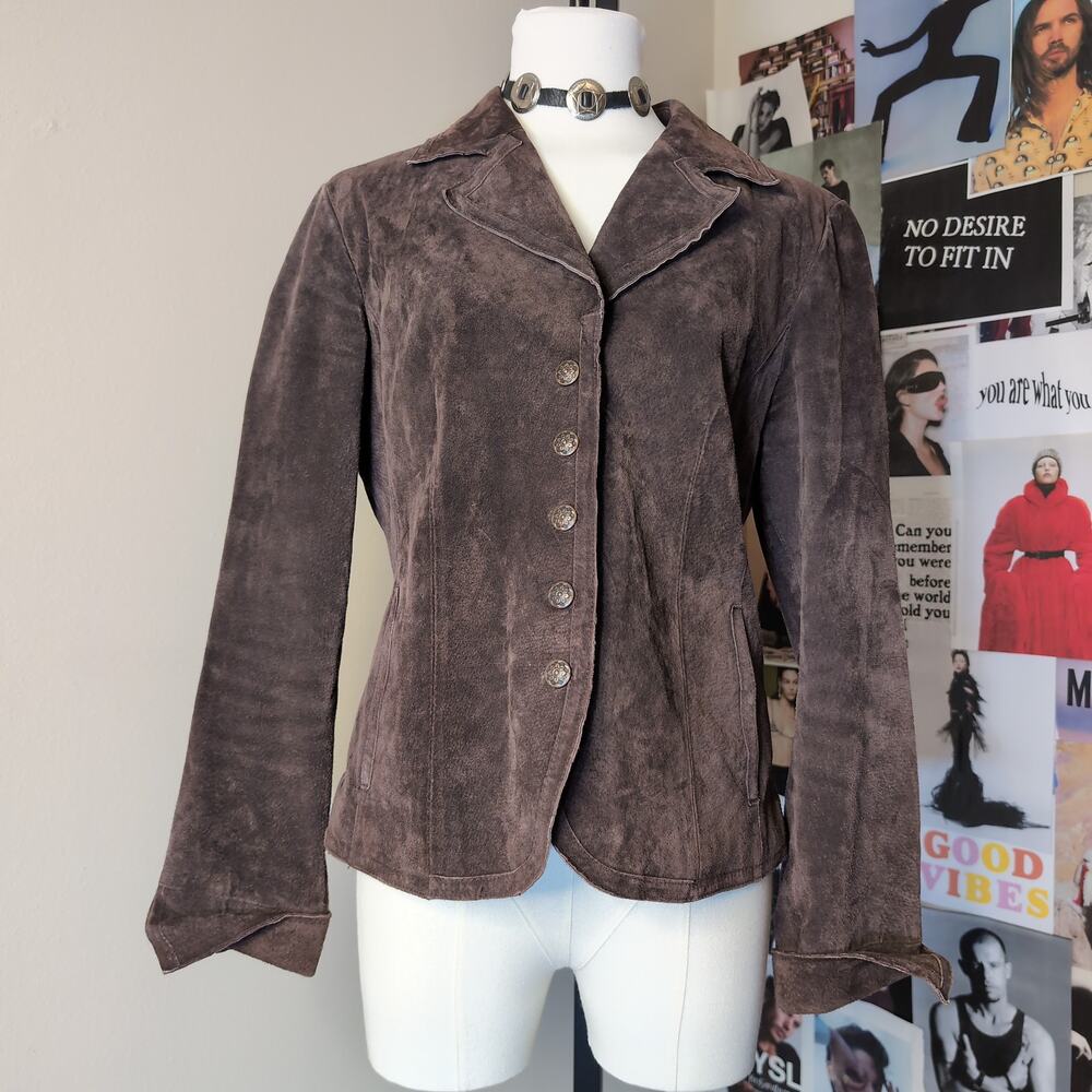 Brown Suede Button-Up Jacket Y2k Vintage Rare